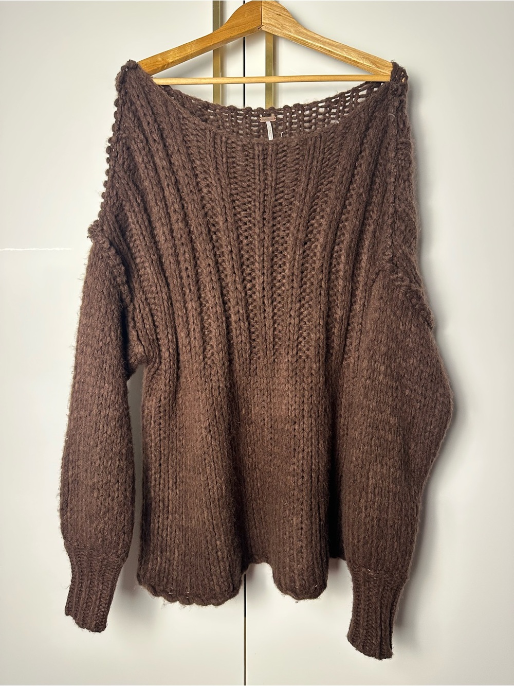 Free People Brown Oversized Chunky Knit Balloon Sleeve Sweater S